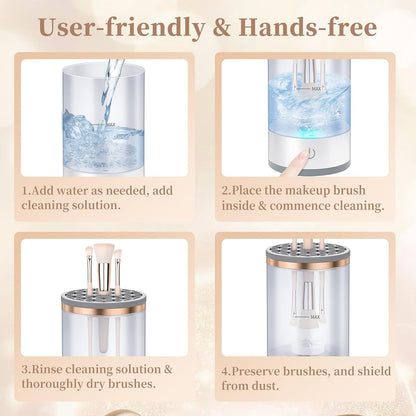 Electric Makeup Brush Cleaner, Quick Efficient Machine for Deep Cleaning All Types of Brushes, Portable Compact Design for Travel Home Use, for Makeup Lovers & Professionals - White