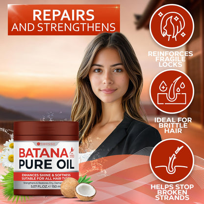 Batana Oil - Pure, Unrefined and Cold Pressed - Volumizing Hair Treatment for Women and Men - Hydrating Nourishment for Dry, Broken and Brittle Split Ends - Deep Hydration and Moisture Hair Mask