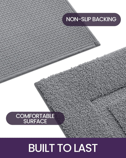 DEXI Bathroom Rugs 36x24, Washable Non Slip Bath Mat for Shower Floor, Absorbent Quick Dry Bathmat with Rubber Backing, Ultra Soft Plush Carpet for Tub, Grey