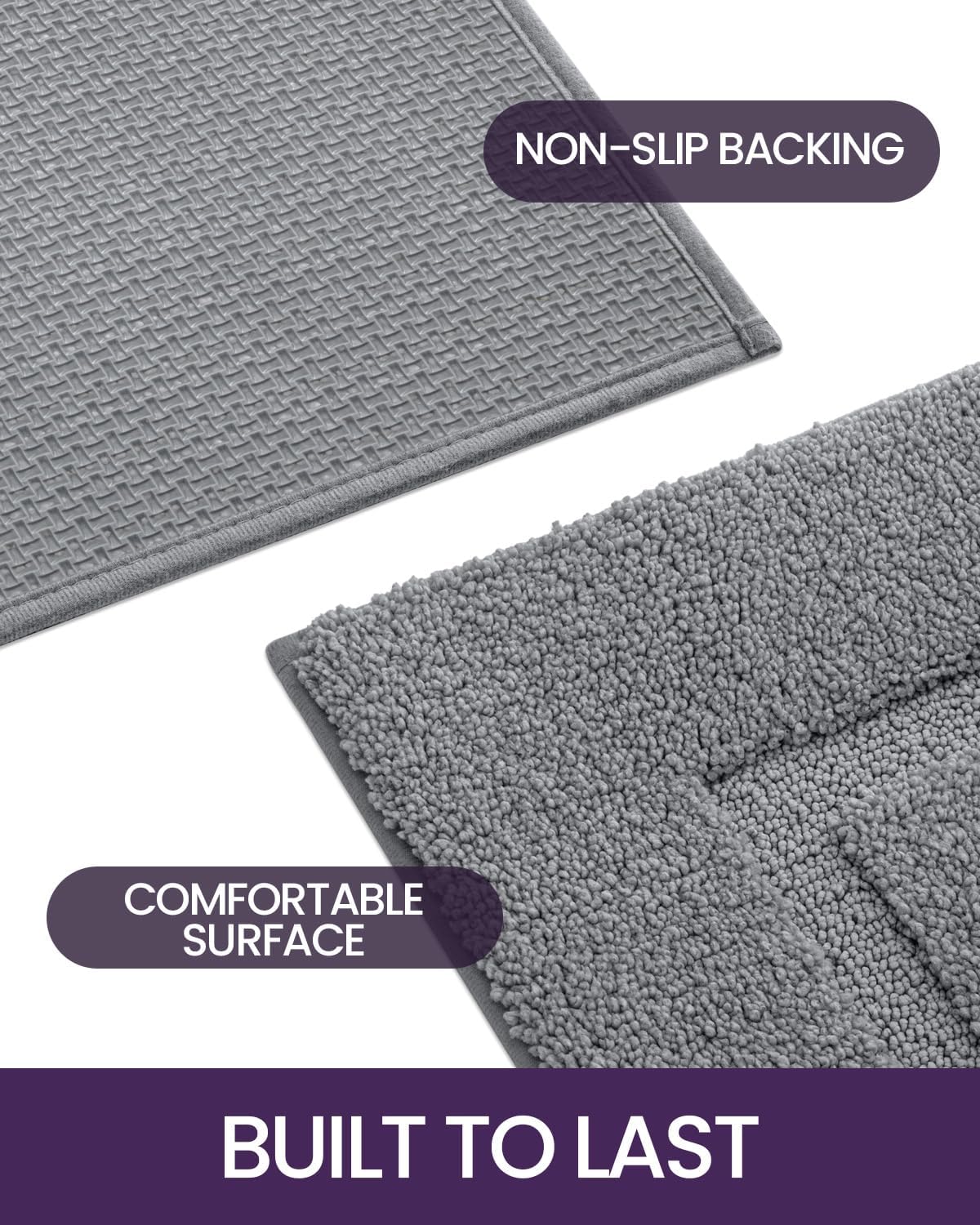DEXI Bathroom Rugs 24x16, Washable Non Slip Bath Mat for Shower Floor, Absorbent Quick Dry Bathmat with Rubber Backing, Ultra Soft Plush Carpet for Tub, Grey