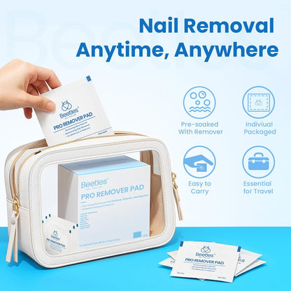 Beetles Gel Nail Polish Remover Kit – 150PCS Pro Remover Pads, Acetone & Vitamin Formula, Cuticle Oil, Alcohol Wipes and Nail Tools for Manicure Gel Polish Remover Portable Set