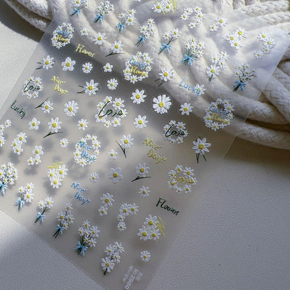 5D Embossed Flower Nail Stickers Spring Floral Nail Art Stickers Daisy Nail Decals Cute Stickers for Nails Designs Self Adhesive Nail Art Supplies & Decorations for Women Girls 1 Sheet