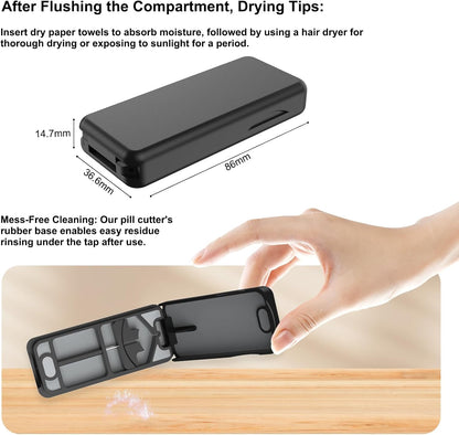 Pill Cutter with Auto Centering Device, Aluminum Pill Splitter with 316L Stainless Blade, Genuine Leather Case, Professional Pill Splitter for Cutting (Plastic,Black)