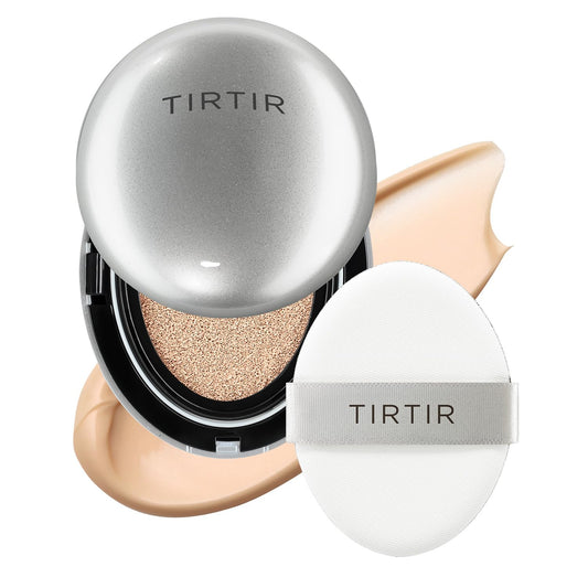 TIRTIR Mask Fit Aura Silver Cushion Foundation | Semi-glow Finish, Natural Coverage, Moisturizing, Lightweight, Korean cushion foundation (#21N Ivory, Full Size, 0.63 Fl Oz)