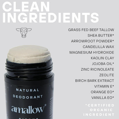 Amallow - Natural Deodorant – Aluminum Salt-Free, Tallow-Based, Baking Soda-Free, with Magnesium & Zinc – Long-Lasting Odor Protection – Handcrafted in the USA – 2.6 oz (Orange Creamsicle)