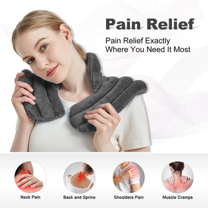 Neck Heating Pad Microwavable for Shoulders, Warmer Wrap Microwave Heating Pad for Neck and Shoulders for Pain Relief (Gray)