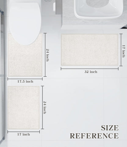 chakme Bathroom Rug Sets 3 Piece, Ultra Thin Bath Mat Quick Dry Bath Mat Set, Absorbent Bath Mat for Bathroom Non Slip Machine Washable, (White, 3 Piece)