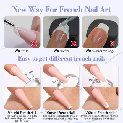 Born Pretty French Tip Nail Stamp, 6PCS Art Stamper With Scrapers, Silicone Stamping Long & Short Jelly Stamper Kit for French Manicure Home DIY Art Salon