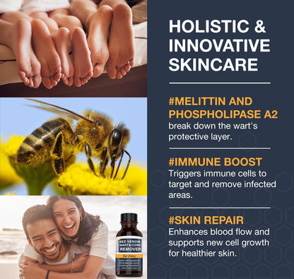 Bee Venom Skin Wart Remover: Fast-Acting 20% salicylic Acid Skin Wart Remover for Plantar Wart, Genital Wart