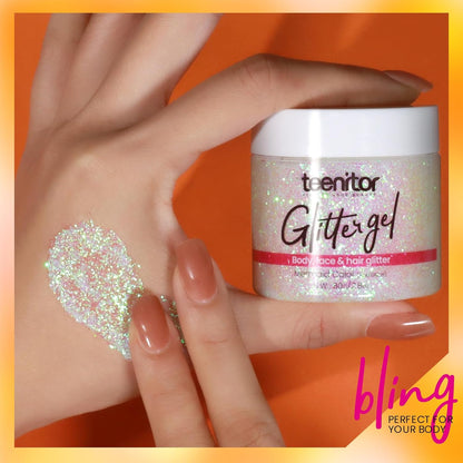Teenitor Body Glitter, Face Glitter, Hair Glitter Gel, Holographic White Glitter for Face Body Makeup