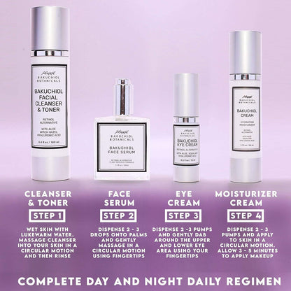 Bakuchol Botanicals Gift Set with Travel Case, Includes Face Serum, Toner & Cleanser All-in-One, Eye Cream, Moisturizer