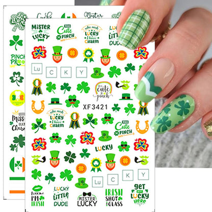 10 Pcs St. Patrick's Day Nail Art Stickers Luck of The Irish Nail Decals Shamrock Nail Stickers Green Spring Foil Decals Clover Nail Art Design Saint Patrick's Day Nail Decoration Supplies for Women