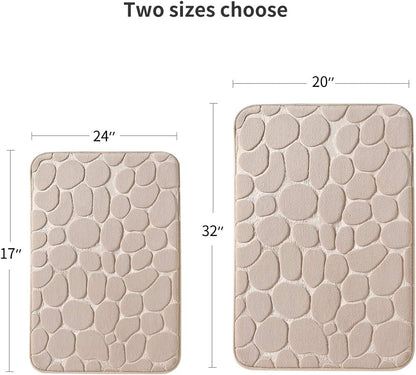YIHOUSE Memory Foam Bath Mat Cobblestone Bathroom Rugs Super Water Absorbent Bath Mats for Bathroom Machine Washable Bath Rugs(17x24,Khaki)