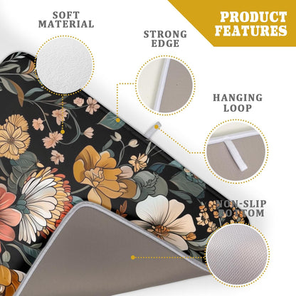 Vintage Floral Dish Drying Mat 18x24 inch Boho Flower Drainer Mats Fast Dry Absorbent Washable Dish Rack Pad Protector Kitchen Accessories