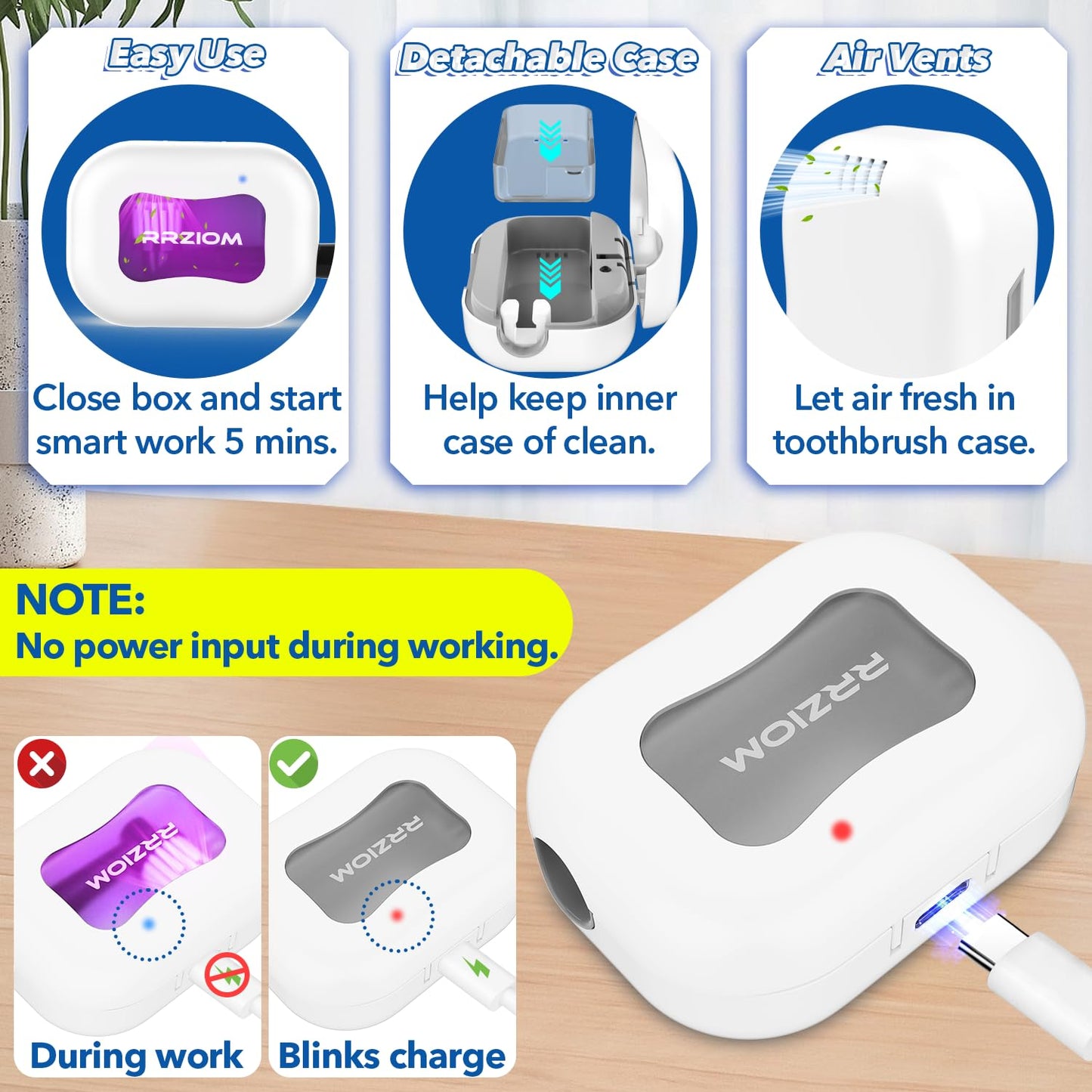 Toothbrush Sanitizer Case, Portable Toothbrush Covers Rechargeable, Rechargeable Toothbrush Cleaner Holder Case for Travel Home, Detachable Toothbrush Cover Cap for All Toothbrushes (White)