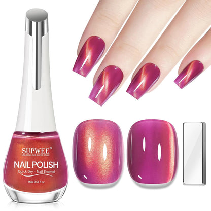Cat Eye Nail Polish Non Gel with Magnet Quick Dry Cateye Magnetic Nail Polish for Fingernail Air Drying Fast Lacquer Manicure Gift For Women Girls 16ml, 0.54fl oz