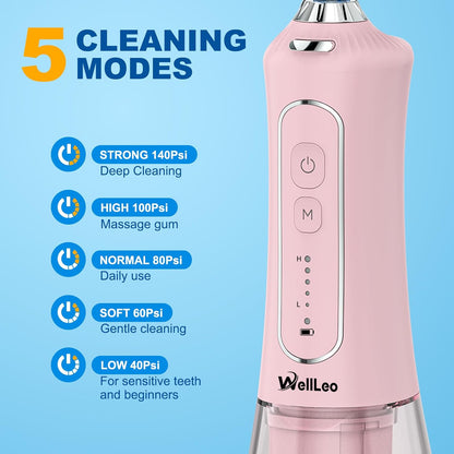 Water Flosser for Teeth, 300ML Cordless Oral Irrigator Rechargeable Dental Flosser Picks with 5 Modes 5 Jet Tips,IPX7 Waterproof Teeth Cleaner for Braces Gum Care, Home Travel Use