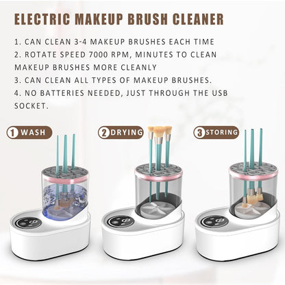 3 IN 1 Electric Makeup Brush Cleaner, Electric Cleaning and Quick Drying Makeup Brushes for Lazy Families, Automatic Makeup Brush Cleaning Tool with Drying Function for Makeup Brushes