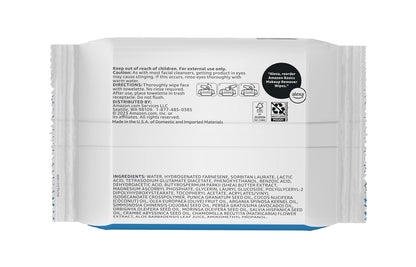 Amazon Basics Makeup Remover Wipes, Gentle Cleansing, Dermatologist Tested, Fragrance Free, Plant Based, Alcohol Free, Removes Waterproof Mascara, 25 Count Per Pack, Pack of 1 (Previously Solimo)