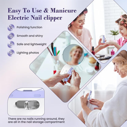 Electric Nail Clipper,2-in-1 AutomaticNail Clipper,ElectricNail Grinder,40DB BabyNail Trimmer,LED LightElectric Nail Trimmer forBaby,Kids,Adults,Seniors,Manicure Set,BabyNail Kit Portable White