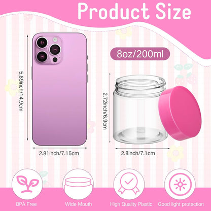 Patelai 4 Pieces Round Wide-mouth Leak Proof Plastic Container Jars with Lids for Travel Storage Makeup Beauty Products Face Creams Oils Salves Ointments DIY Making(8 Ounce,Pink)