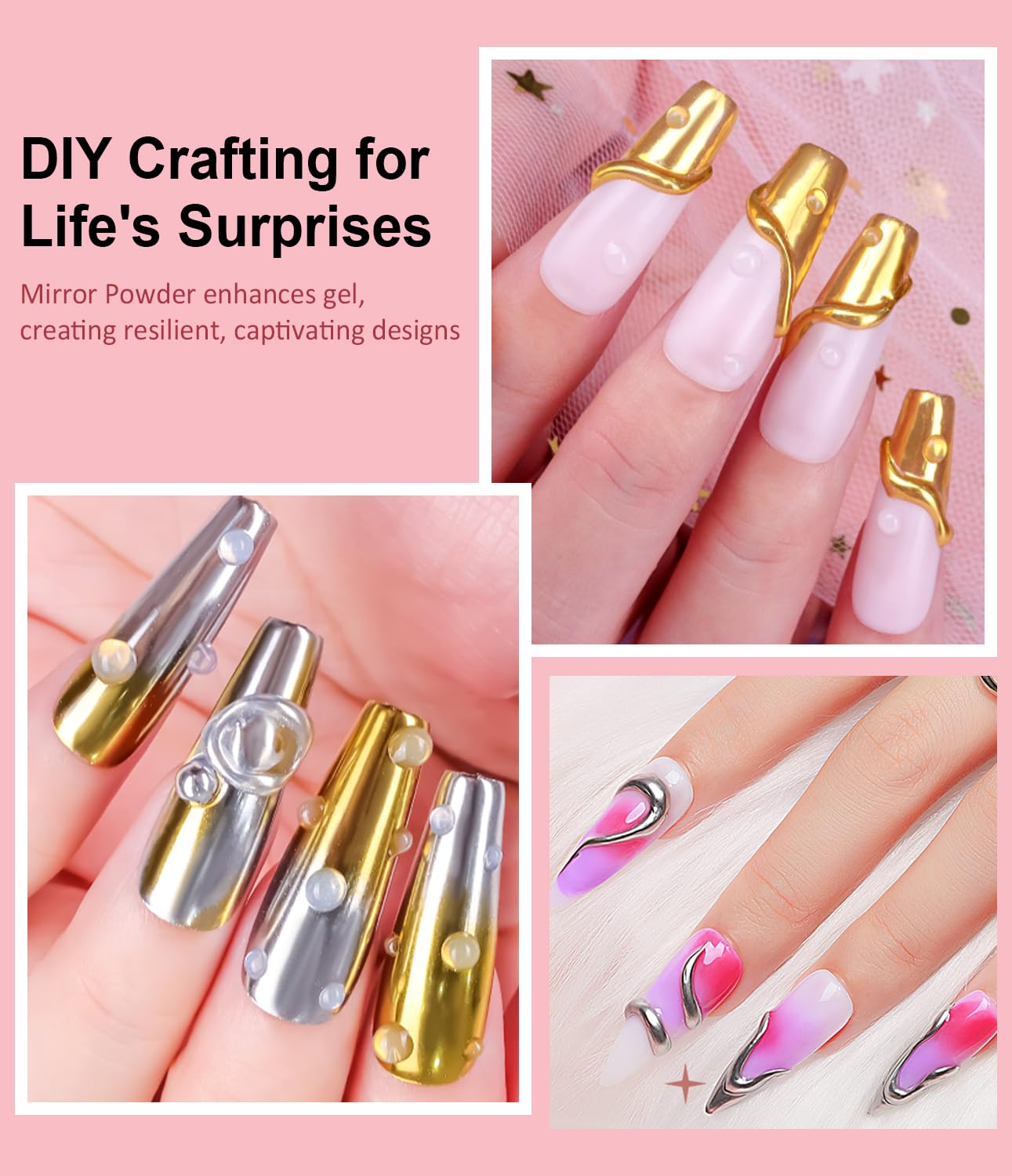 3D Nail Gel Art BISHENGYF - 15g Sculpting Gel Nail Glue with Gold White Chrome Nail Powder for Nail Art Non-Sticky Hand Hard Gel Carving Gel for Chrome Powder for Art Home DIY