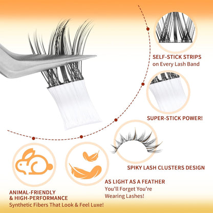 Self Adhesive Eyelashes No Glue Lash Clusters Manga Eyelash Extensions Self Adhesive Eyelash Clusters Wispy Individual Lashes Extensions Spiky Pre-glued Eyelashes 126Pcs