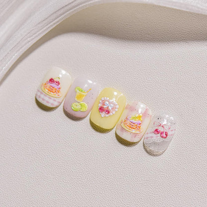 5D Embossed Shortcake Nail Stickers for Nail Art Pink Bow Heart Nail Decals Summer Cute Stickers for Nails Designs Self Adhesive Nail Supplies & Decorations for Women Girls 1 Sheet