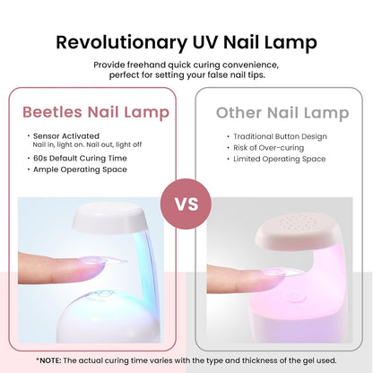 Beetles Gel Nail Kit Medium Coffin with Nail Dehydrator and Primer, 576Pcs Half Matte Etch-X Gel Nail Tips Solid Nail Glue Mini Nail Lamp Acrylic Nail Tips Easy DIY Nail Extension Set Gift for Women