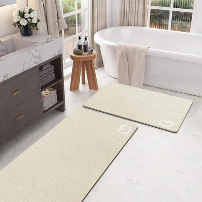 2 Piece Bathroom Mat Rugs Set - Quick Dry Absorbent Diatomaceous Earth Bath Mat Non-Slip Bathroom Floor Mat with Rubber Backing, Thin Bathroom Rugs Fit Under Door, 15.7x23.6+15.7x47.2 Inch, Beige