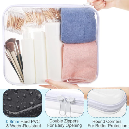 Sanwuta 6 Pcs Clear Hard Zipper Case Pencil Pouches Hard Plastic Zipper Pouches Makeup Bag Transparent Cases for Snacks Plastic Storage Organizer Box for Travel(White,13.78 x 11.81 x 2 Inch)