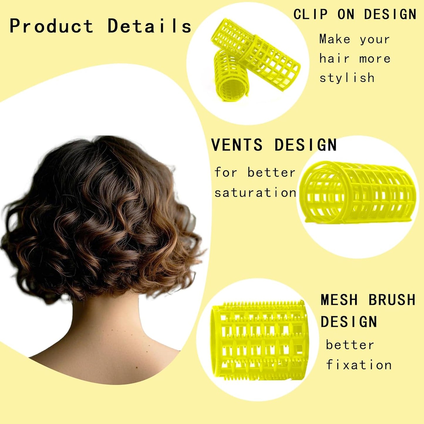 28PCS Self Grip Small Hair Rollers Set, 0.6in Plastic No Heat Roller Hair Curlers with Comb Heatless Clips for Short Fine Thin Hair(Yellow)
