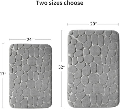 YIHOUSE Memory Foam Bath Mat Cobblestone Bathroom Rugs Super Water Absorbent Bath Mats for Bathroom Machine Washable Bath Rugs(17x24,Light Gray)