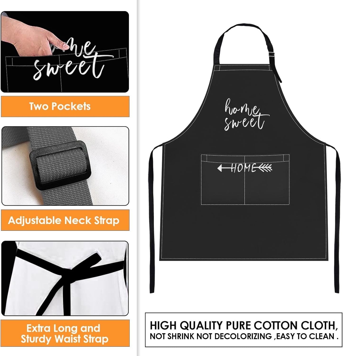 Britimes 2 Pack Aprons, Black Dahlia Flower Adjustable Bib Aprons with 2 Pockets for Women Men Couple Lovers Chef Kitchen Cooking Baking Gardening Home Sweet Apron 32x28 Inches