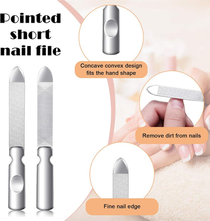 3 Pcs Stainless Steel Nail Files Kit with Leather Case, Double Sided Metal Nail Files with Anti-Slip Handle for Women and Men, Metal File Buffer Manicure Pedicure Tools for Fingernail Toenail(Black)