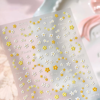 3 Sheets Flower Nail Art Stickers 5D Embossed Colorful Summer Spring Nail Stickers for Nail Art Cute Daisy Nail Decals Self Adhesive Flower Nails Supplies Spring Nail Design for Women Girls