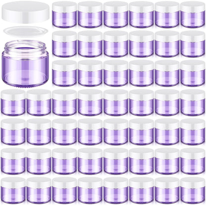 Domensi 48 Pcs 2 oz Glass Jars with Lids Travel Size Round Leakproof Empty Cosmetic Jars with Inner Liners Lid for Storing Makeup Lotions Face Cream Ointments Candle DIY Making (Light Purple)
