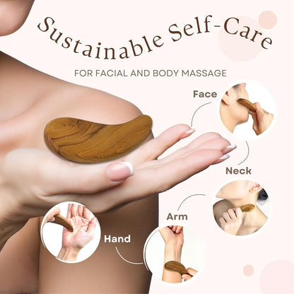 Teak Wood Gua Sha Facial Tool for Face and Body Massage, Anti-Aging Reduce Puffiness Wrinkles Shape Jawline Skincare Routine Treatment, Wooden Gua Sha Massager with Travel Pouch for Gift Set