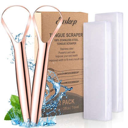 Tongue Scraper (2 Pack), Wide-Head Tongue Cleaner with Nice Carrying Box, Easkep 100% Stainless Steel Tongue Scrapers Cleaners, for Men, Women, Adults, Kids