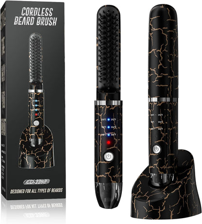 Beard Straightener for Men, Cordless Beard Heated Brush and Hair Straightener Hot Comb with 3 Temp Settings, Anti-Scald, Ionic Technology for Home Travel