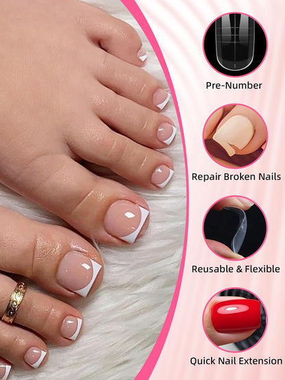 EBANKU Poly Gel Nail Forms Kit for Toes - 150PCS Reusable Dual Toenail Forms for Builder Gel, Toe Nail Kit with 2.5oz Slip Solution, Brush, File, 5PCS Clips - 15 Sizes