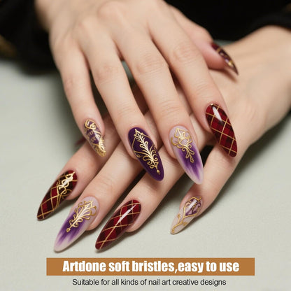 Artdone 15pcs Pink Nail Art Brushes, Nail Art Tool Set, Dotting Tools, Dust Brush,Striping Brushes for Long Lines, Drawing Pen For Gel Polish Design supply