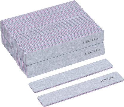 100 Pack Nail Files for Acrylic Nails 100/180 Grit Double Sides Emery Boards Professional Nail Buffering Files