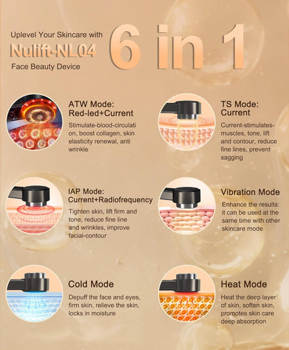 Radio Frequency Skin Tightening Device | 6 in 1 Home RF Face Beauty Device | Professional Facial Skin Tightening | Lifting | Wrinkle Reducing | Anti Aging | Depuff | Increase Absorption(with Gel)