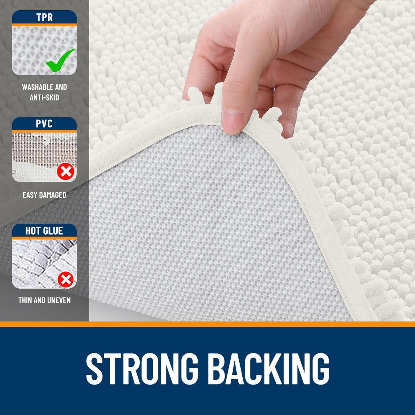 OLANLY Bathroom Rugs 24x16, Extra Soft Absorbent Chenille Bath Rugs, Rubber Backing Quick Dry, Machine Washable Bath Mats for Bathroom Floor, Tub and Shower, Home Decor Accessories, Ivory