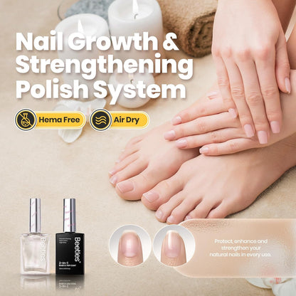 Beetles Pearl White Nail Polish and 2 in 1 Base & Top Coat Set, Fast Drying & Natural Nail Strengthen, Nail Lacquer Shimmer-Like Pearlescent Sheen, No UV Lamp Needed for DIY Nail Art Gifts for Women