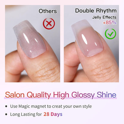 Double Rhythm 6 Colors Cat Eye Gel Polish Set Shimmer Glitter with Magnet Holographic Reflective Magnetic UV Nail Art Kit (Jelly Glass Silver Nude Pink-6-Kit 24)
