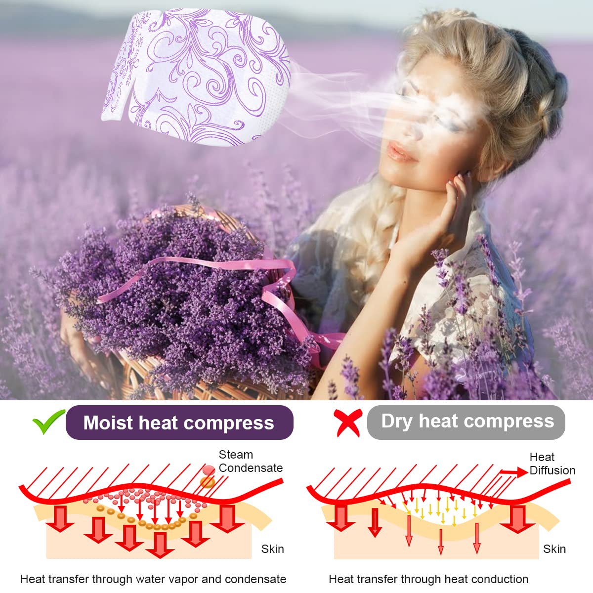 Steam Eye Mask 16 Packs, Self Heating Sleep Mask for Dry Eyes, Comfortable Warming Eye Mask, Disposable Heated Eye Mask, Relieve Eye Fatigue, Stress, Migraine,Relaxation Gifts for Women(Lavender)