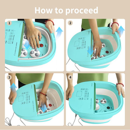 Collapasible Foot Spa Bath Massager with Heat, Pedicure Foot Spa with Bubbles/Timer/Temperature Control, Feet Soak Tub for Home, Office, Relaxation and Stress Relief, Gift for Men and Women (Blue)