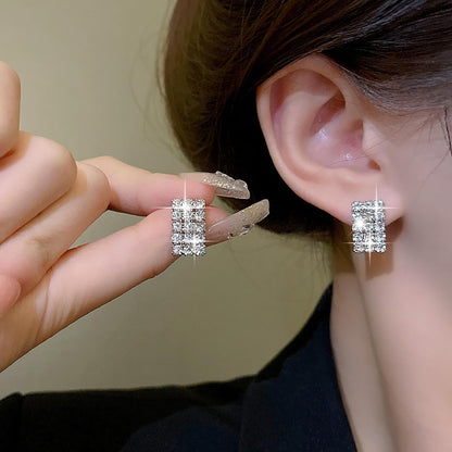 Vintage Rhinestone Square Earrings Square Crystal Earrings Silver Geometry Square Stud Earrings Sparkly Cz Bridal Earrings Jewelry for Women